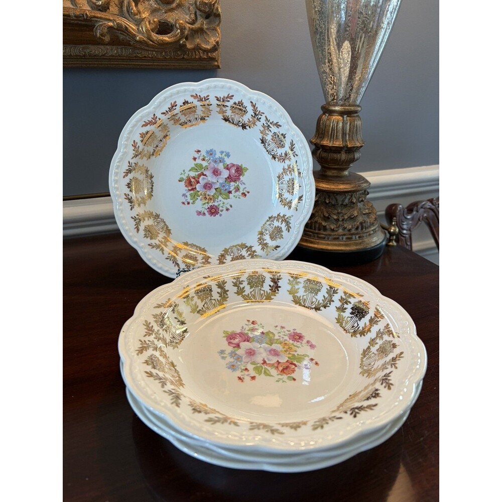Stetson 22K Warranted  Porcelain Soup Coupe Bowls Pasta Salad Set of 4 STT15